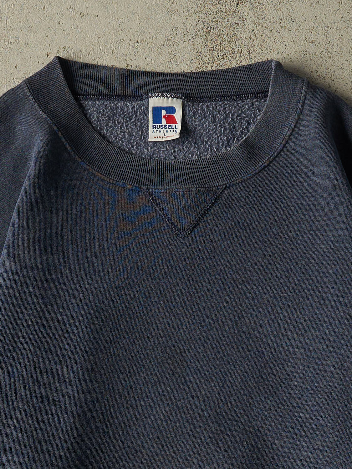 Vintage 90s Washed Navy Russell Athletic Blank Crewneck (L)
