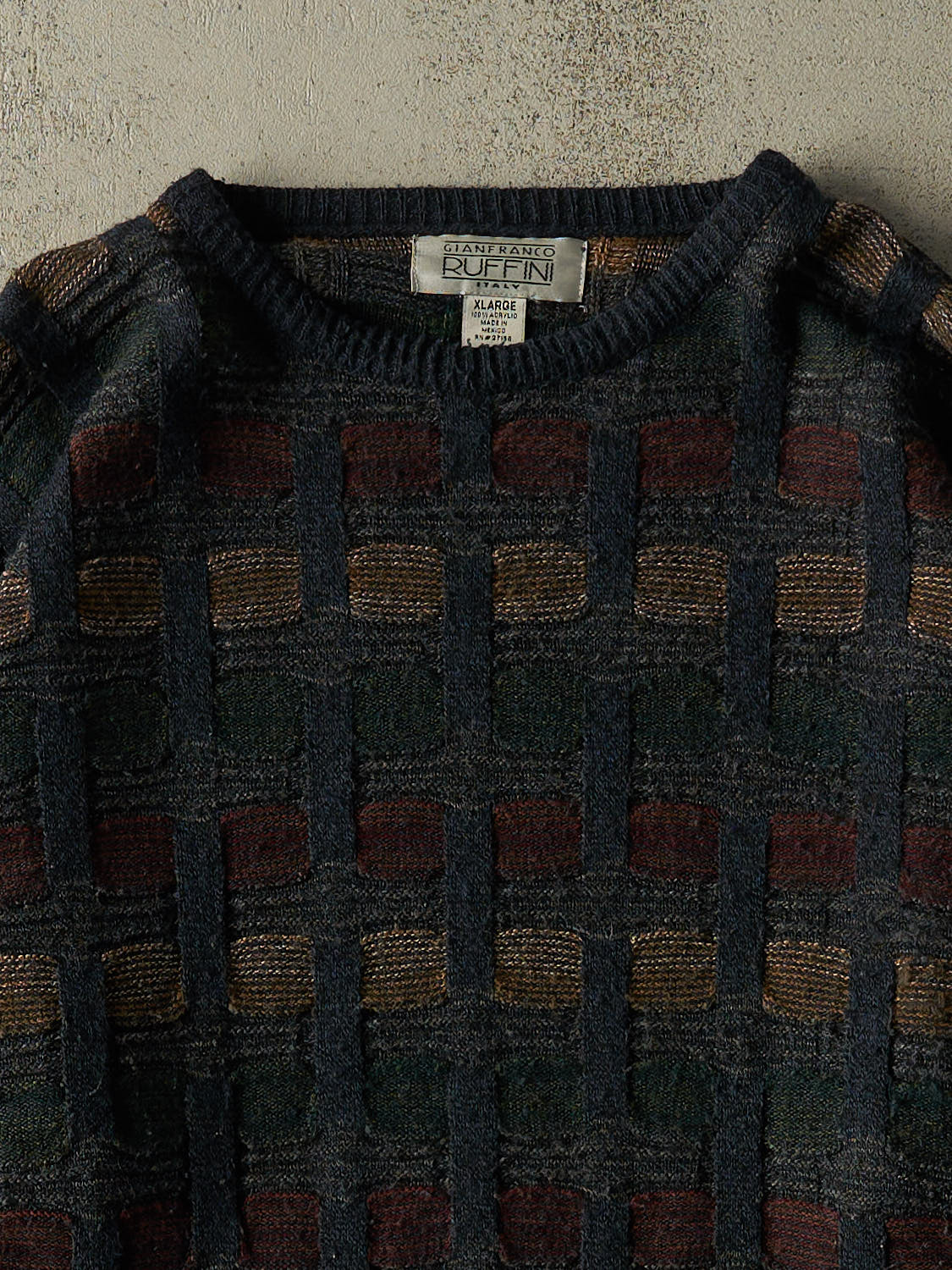 Vintage 90s Navy Blue Patterned Knit (XL/XXL)
