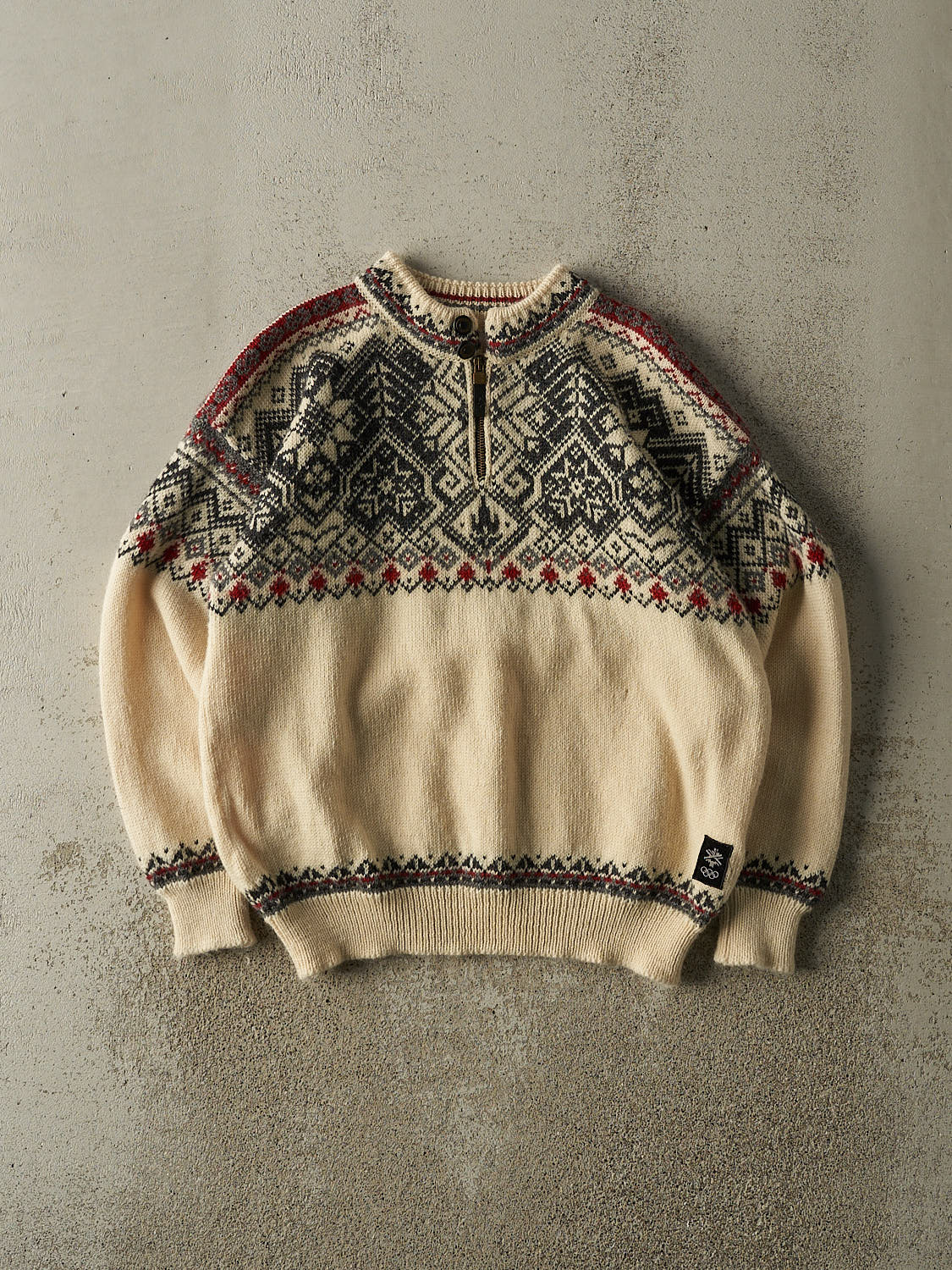Vintage 02' Beige Snowflake Patterned Quarter Zip Knit (S)