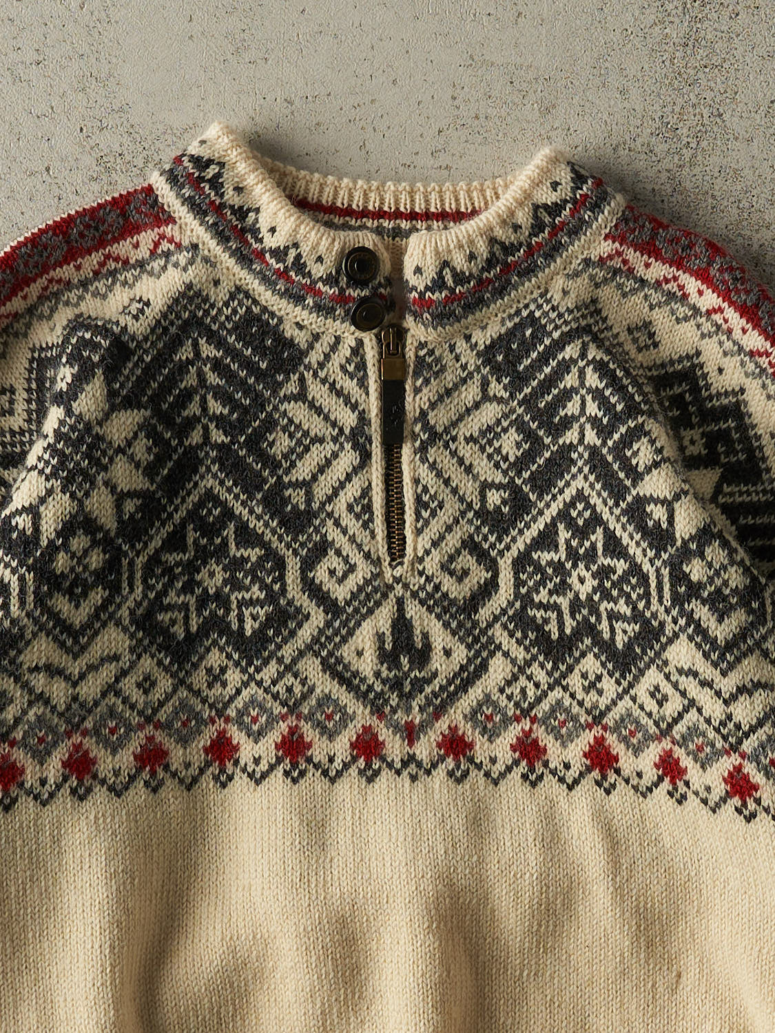 Vintage 02' Beige Snowflake Patterned Quarter Zip Knit (S)