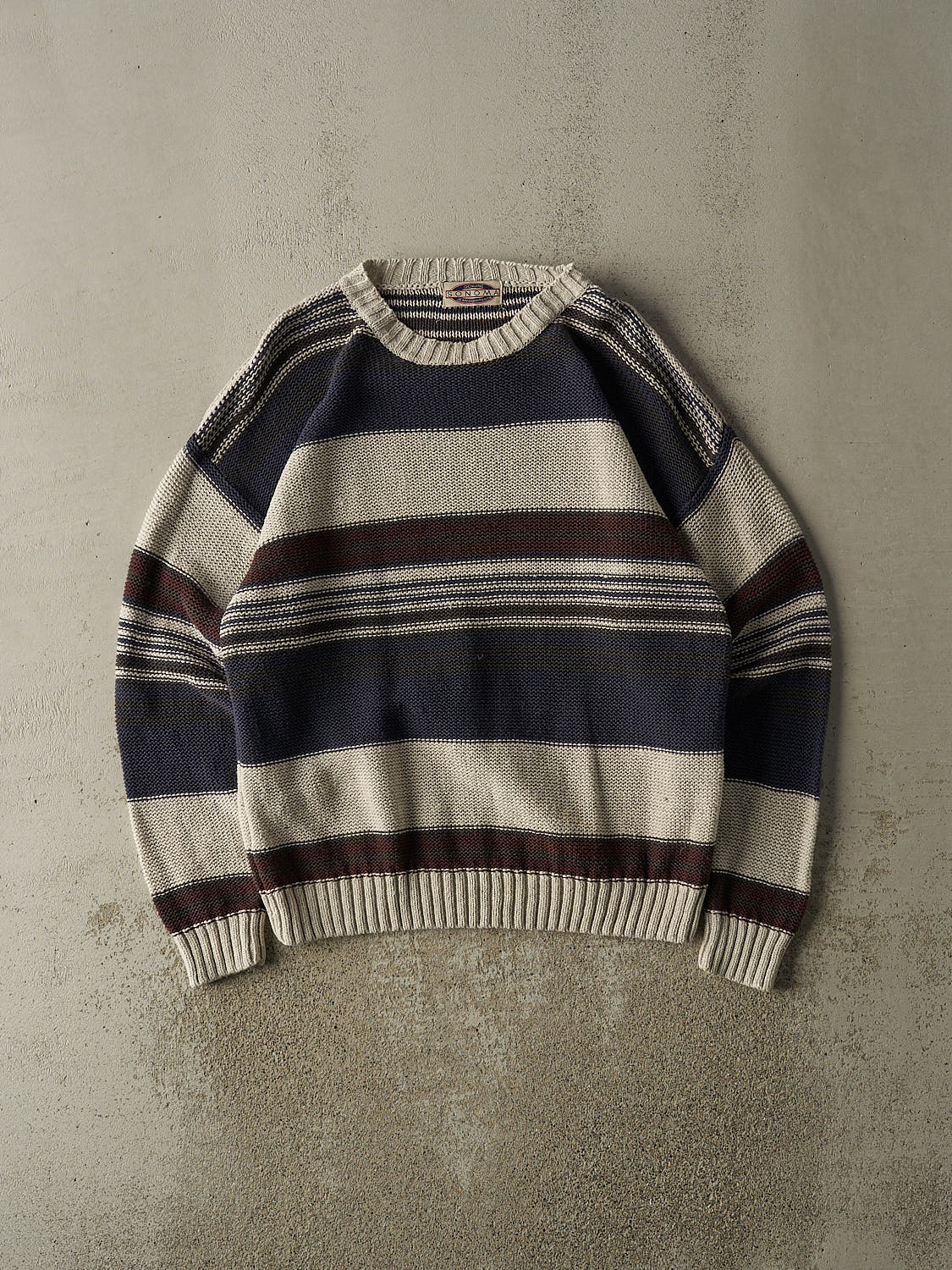 Vintage 90s Beige, Navy & Brown Striped Knit (L/XL)