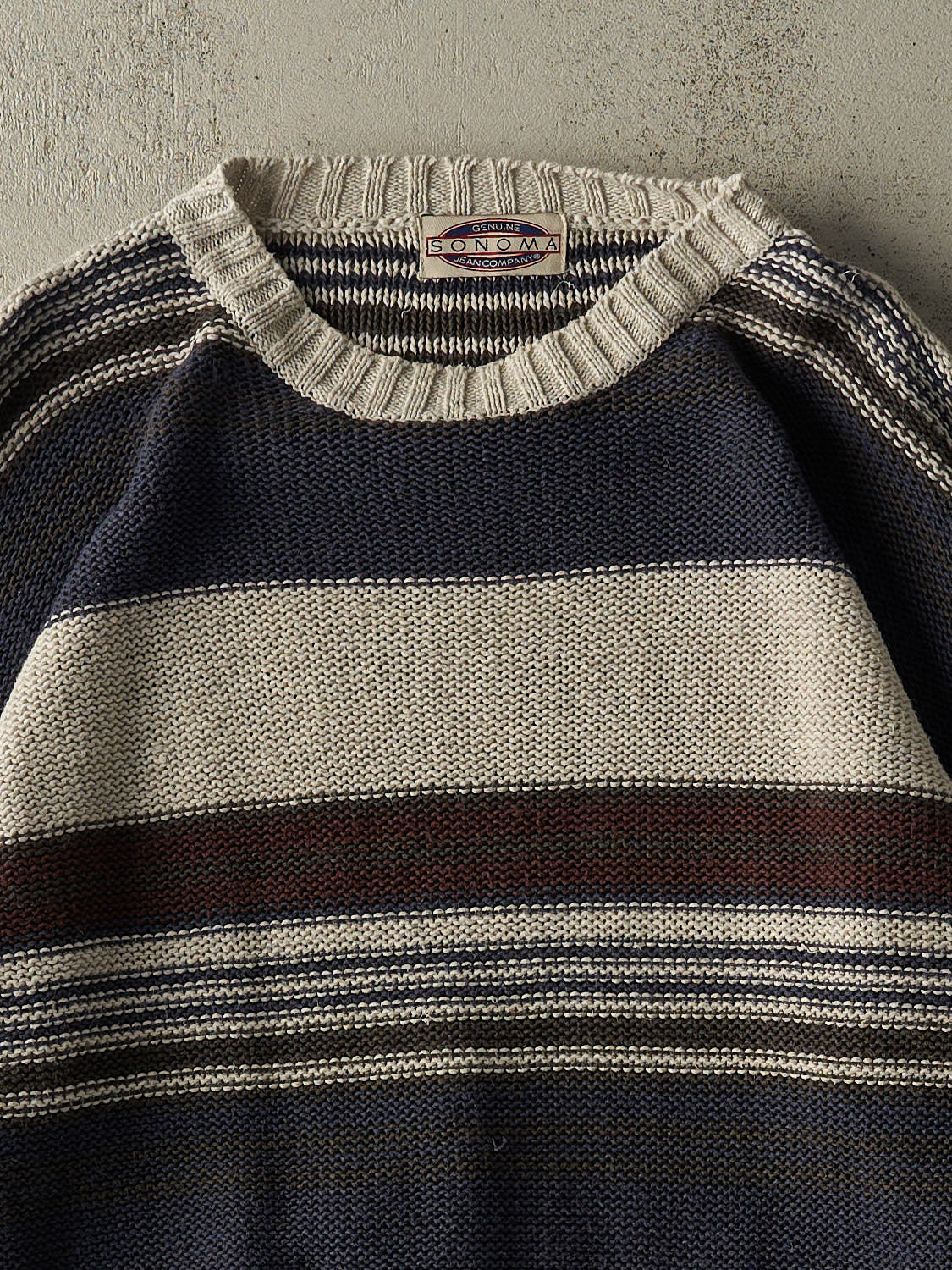 Vintage 90s Beige, Navy & Brown Striped Knit (L/XL)