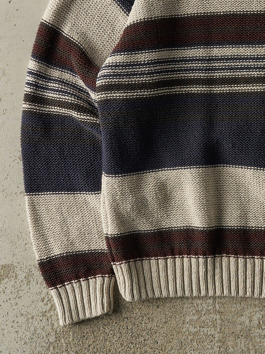 Vintage 90s Beige, Navy & Brown Striped Knit (L/XL)