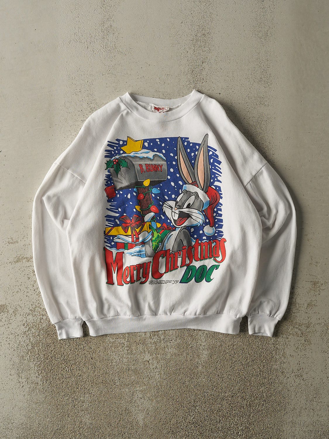 Vintage 93' White Bugs Bunny "Merry Christmas Doc" Crewneck (S/M)