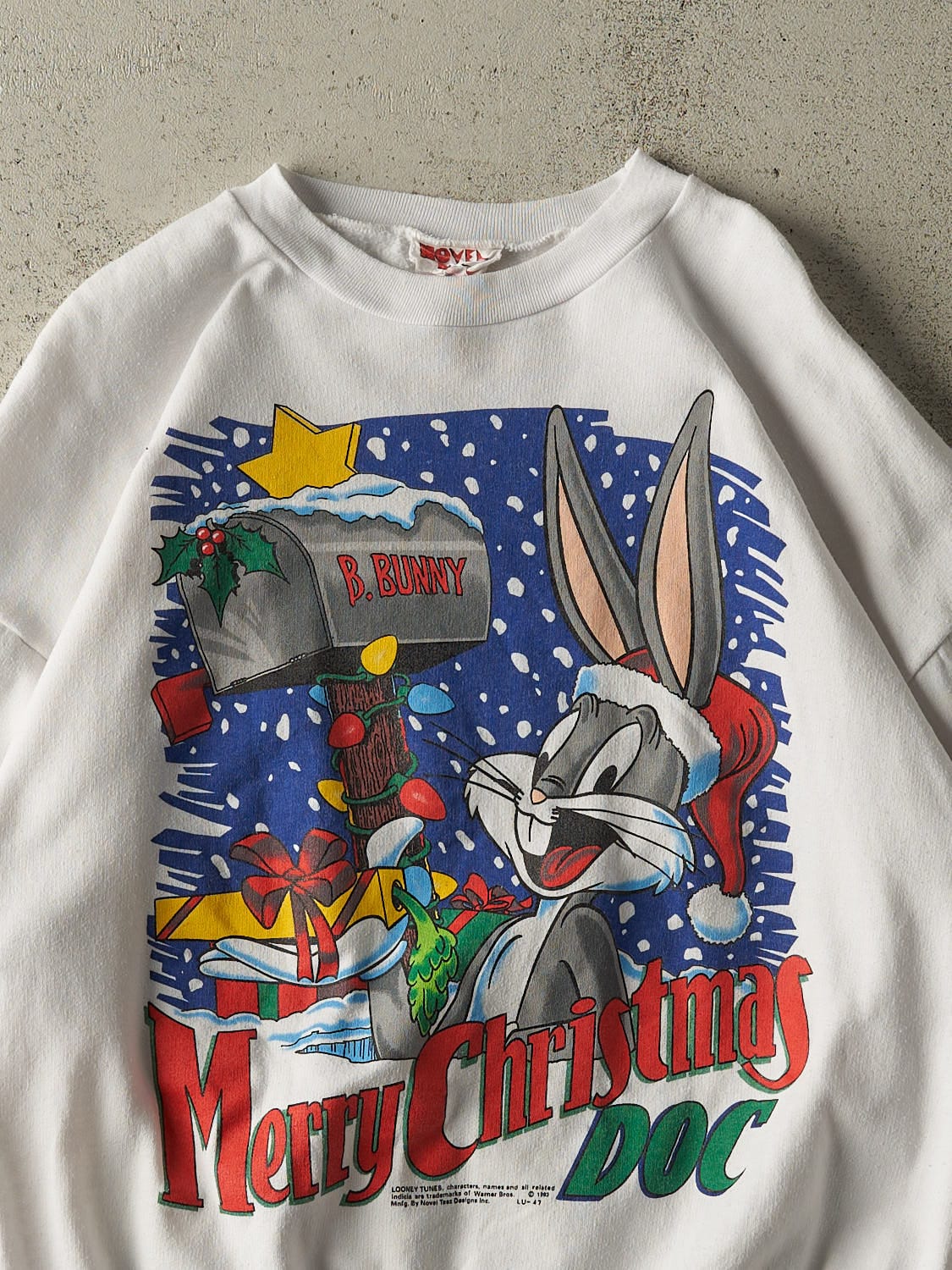 Vintage 93' White Bugs Bunny "Merry Christmas Doc" Crewneck (S/M)