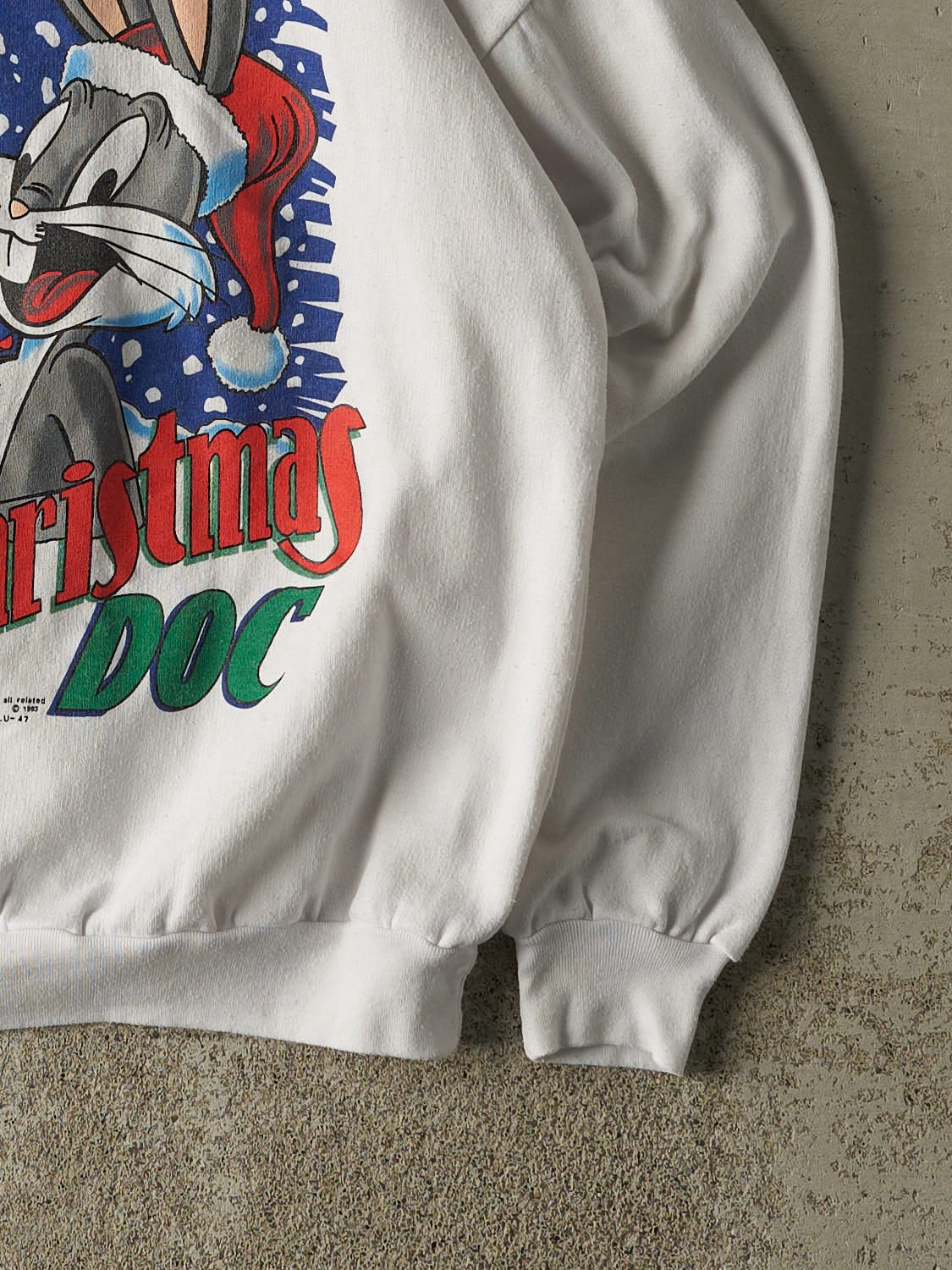 Vintage 93' White Bugs Bunny "Merry Christmas Doc" Crewneck (S/M)