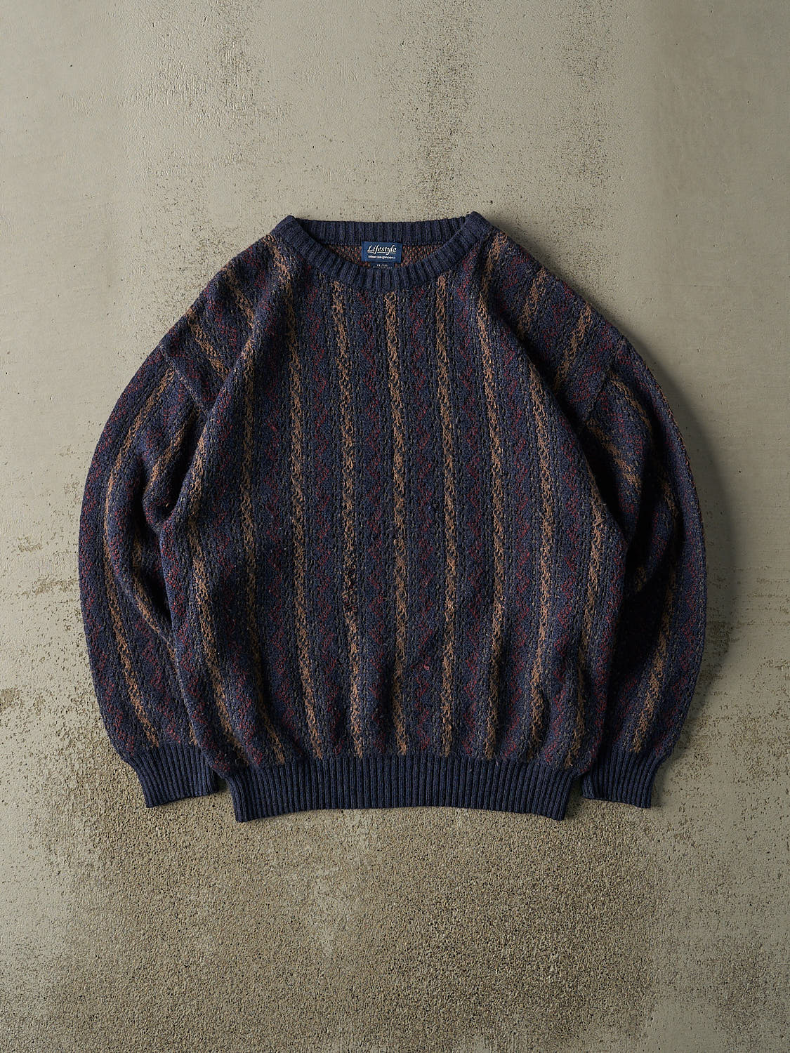Vintage 90s Navy Blue Striped Patterned Knit (L)