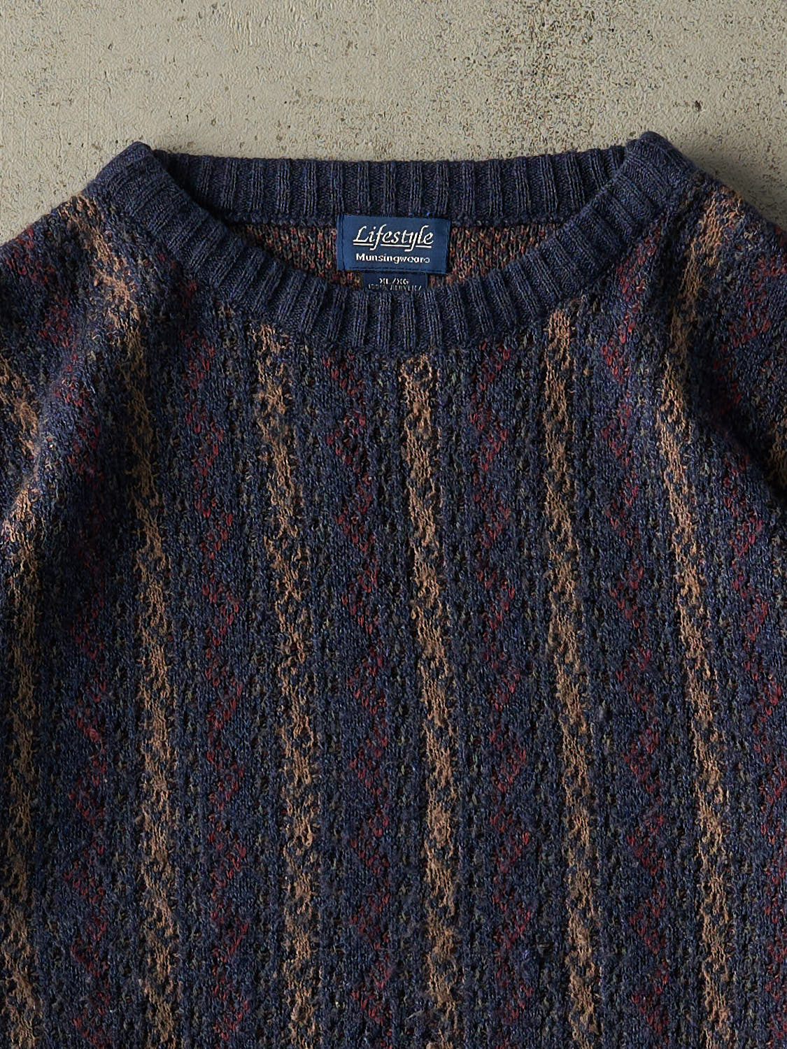 Vintage 90s Navy Blue Striped Patterned Knit (L)