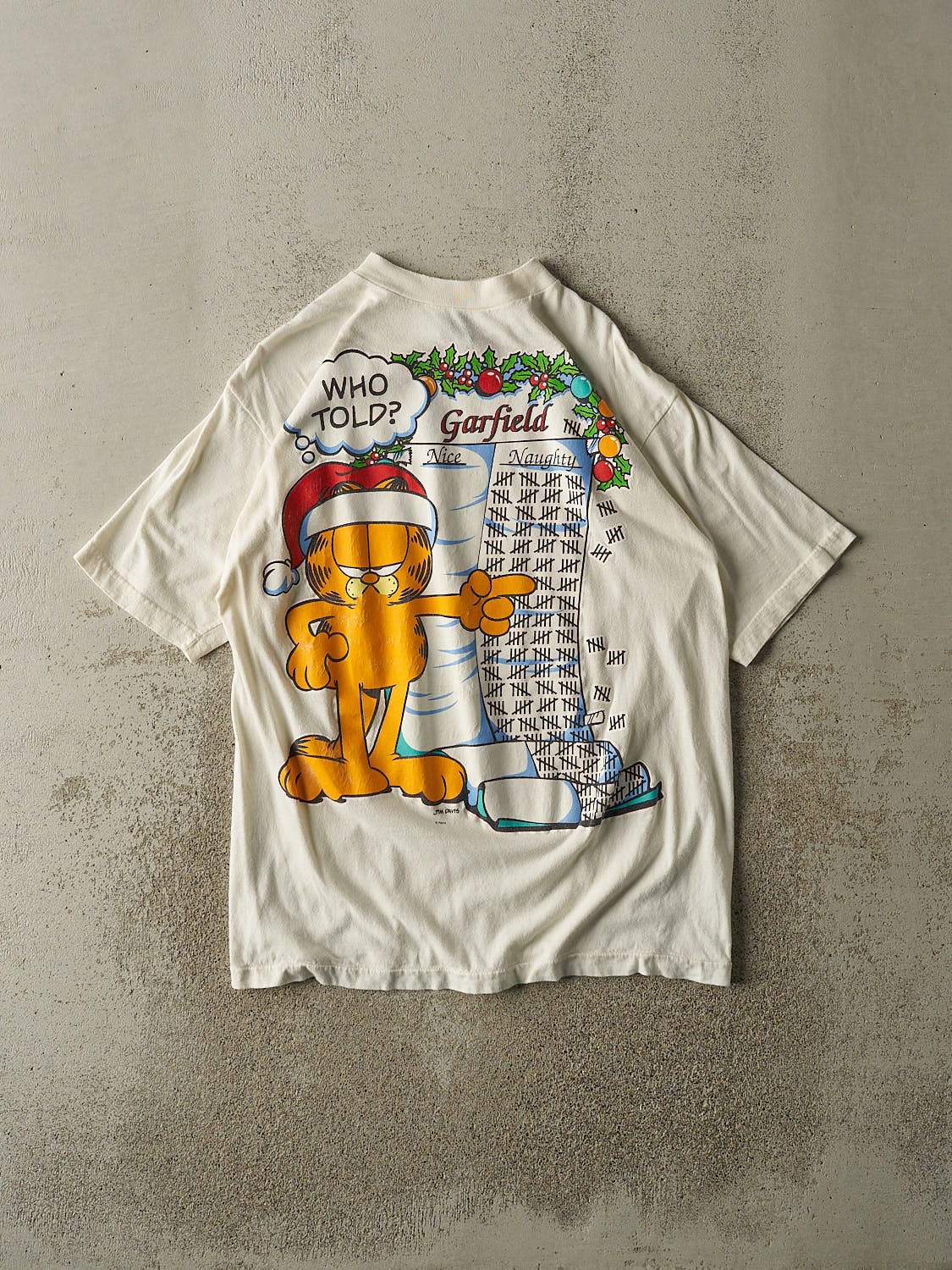 Vintage 90s White Garfield "Naughty List" Tee (L/XL)