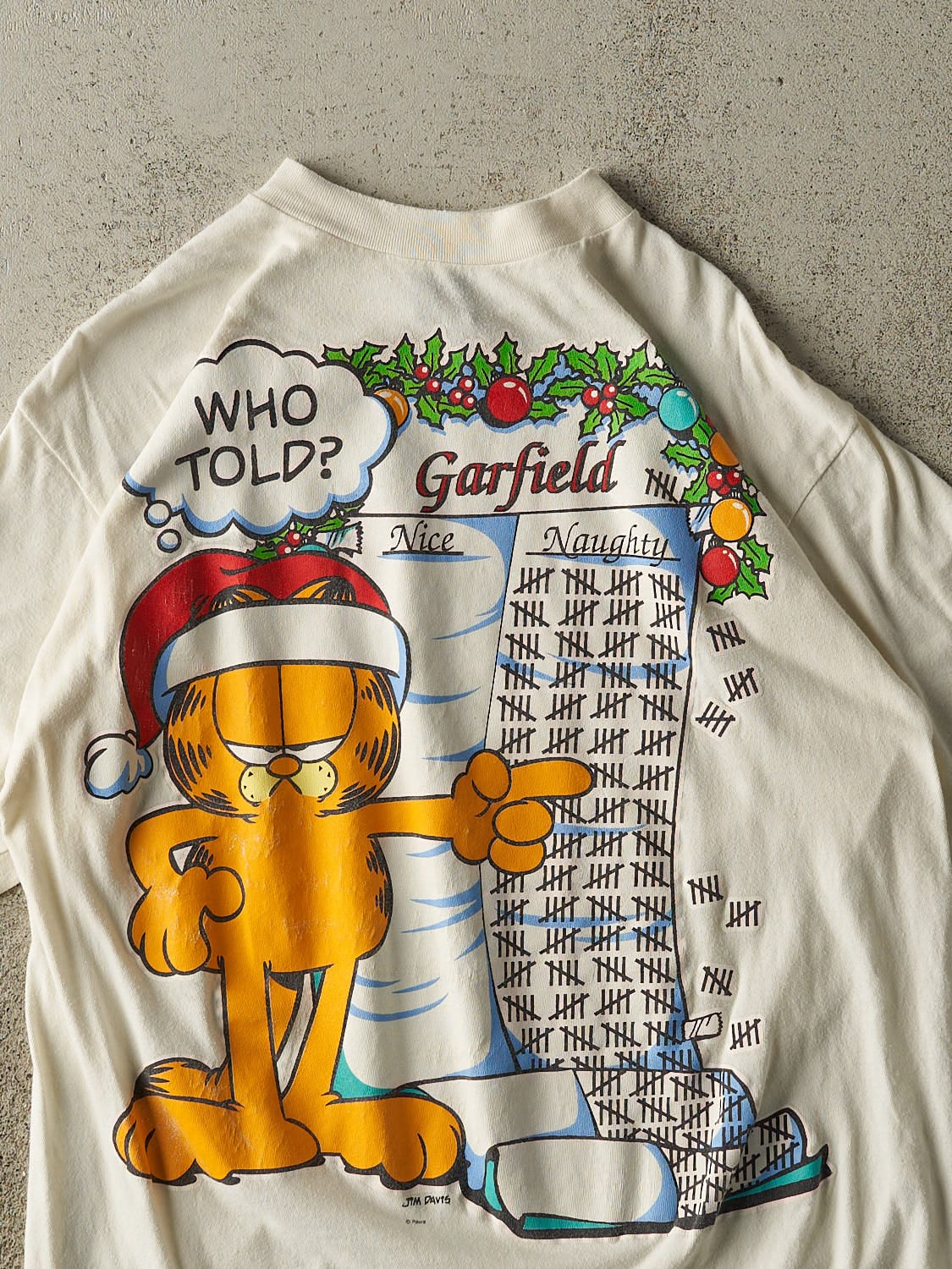 Vintage 90s White Garfield "Naughty List" Tee (L/XL)