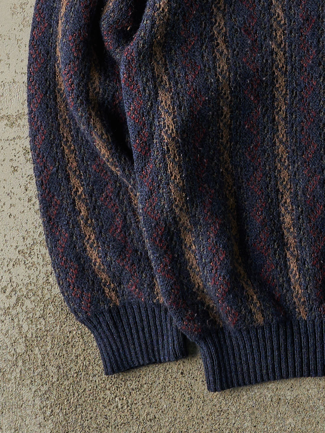 Vintage 90s Navy Blue Striped Patterned Knit (L)