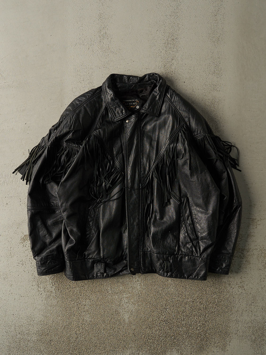 Vintage 80s Black Fringe Leather Jacket (XL)