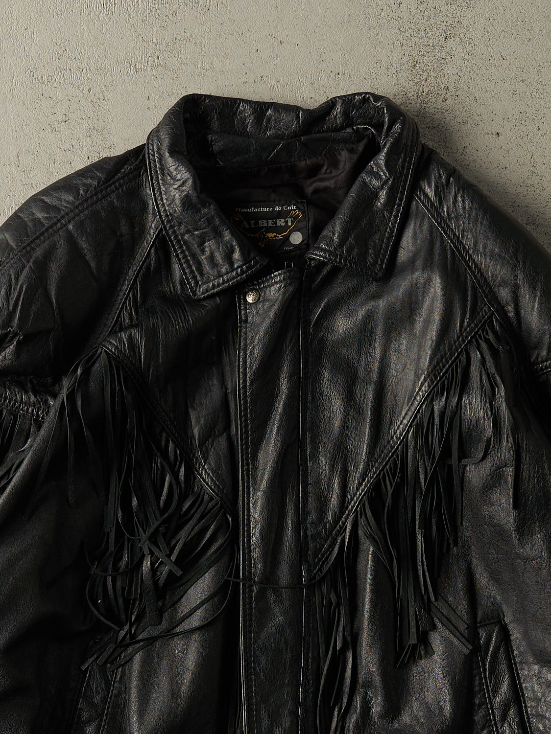 Vintage 80s Black Fringe Leather Jacket (XL)