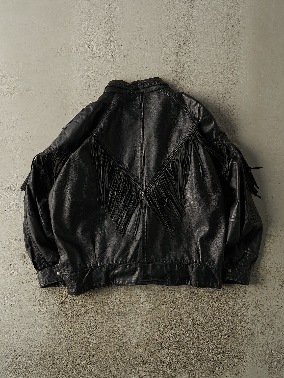 Vintage 80s Black Fringe Leather Jacket (XL)