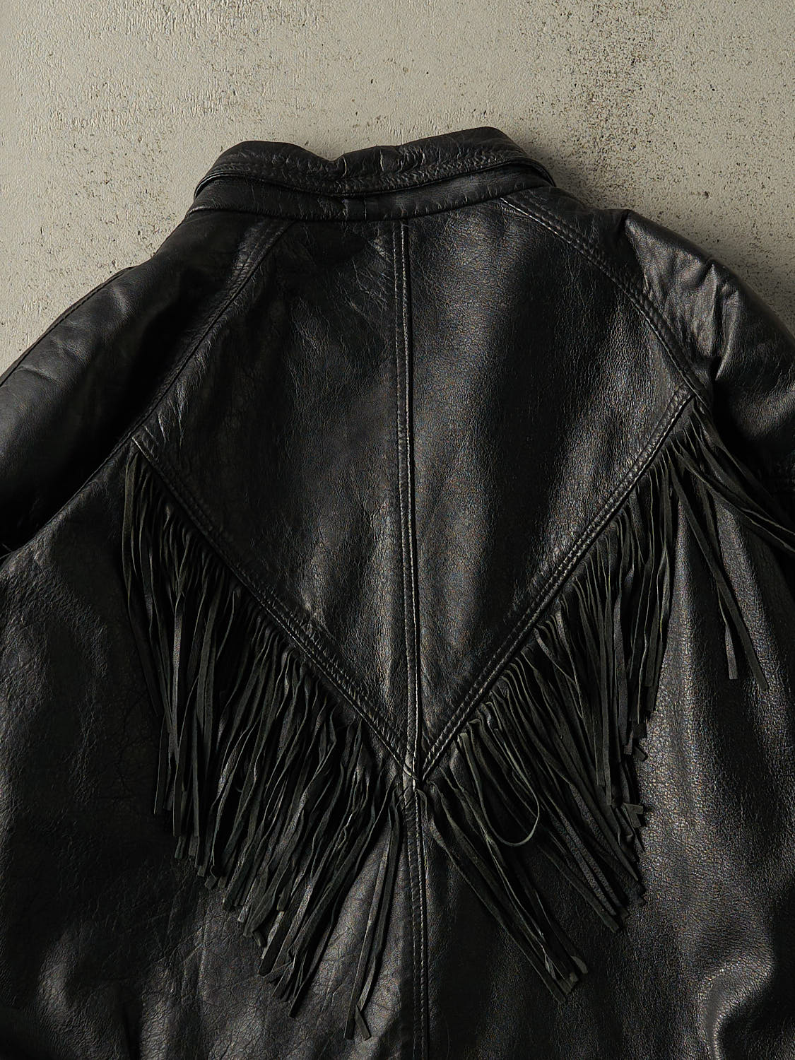 Vintage 80s Black Fringe Leather Jacket (XL)