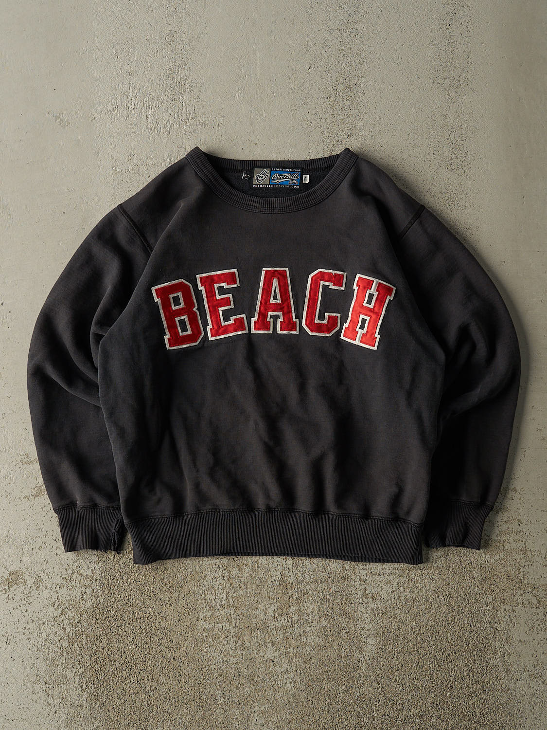 Vintage 90s Black Embroidered Beach Crewneck (S/M)