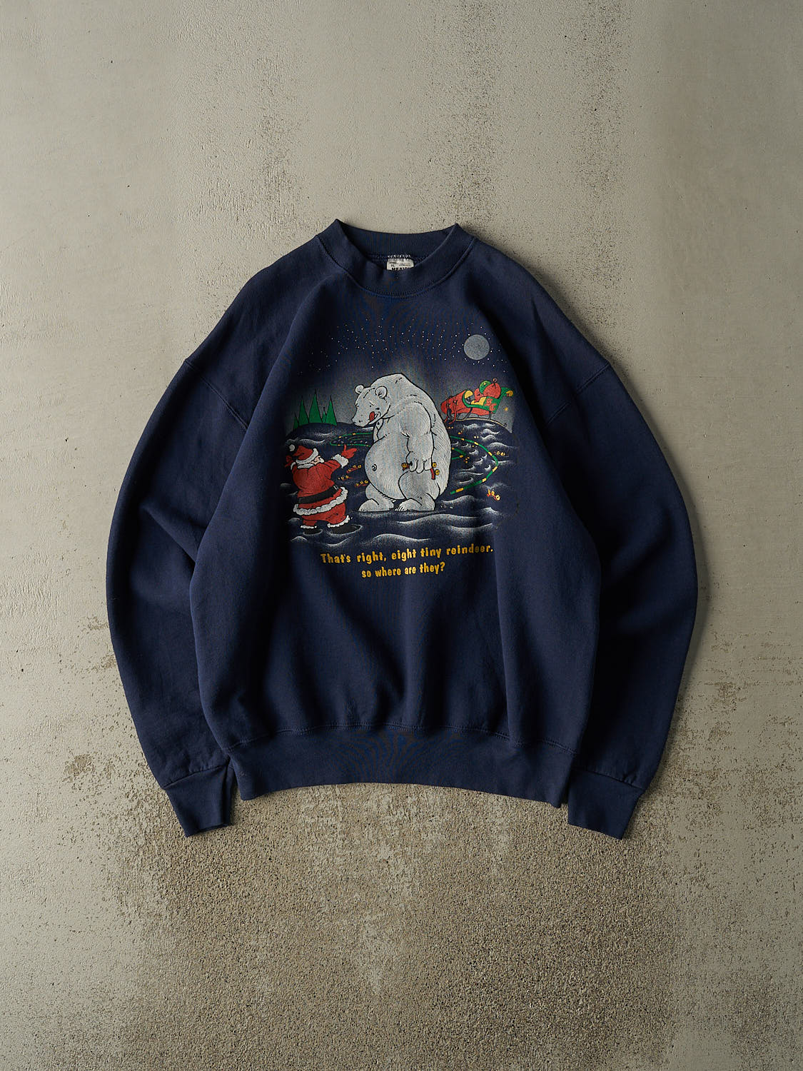 Vintage 90s Navy Blue Santa Slogan Crewneck (XL)