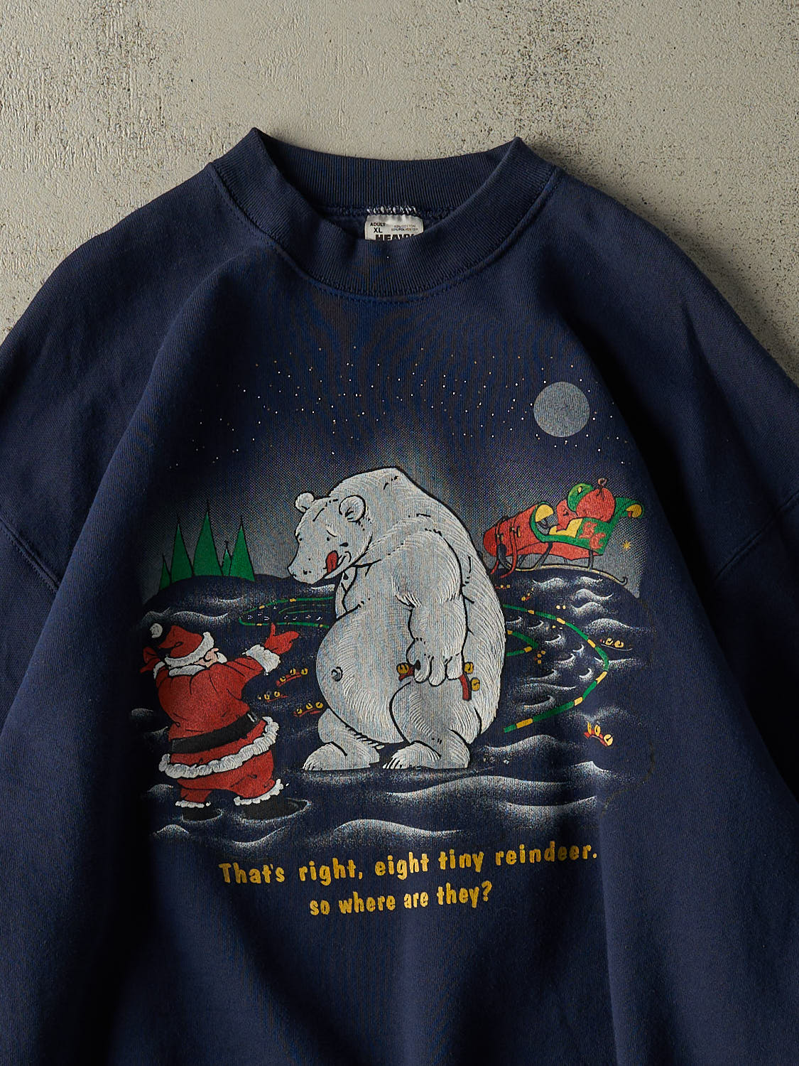 Vintage 90s Navy Blue Santa Slogan Crewneck (XL)