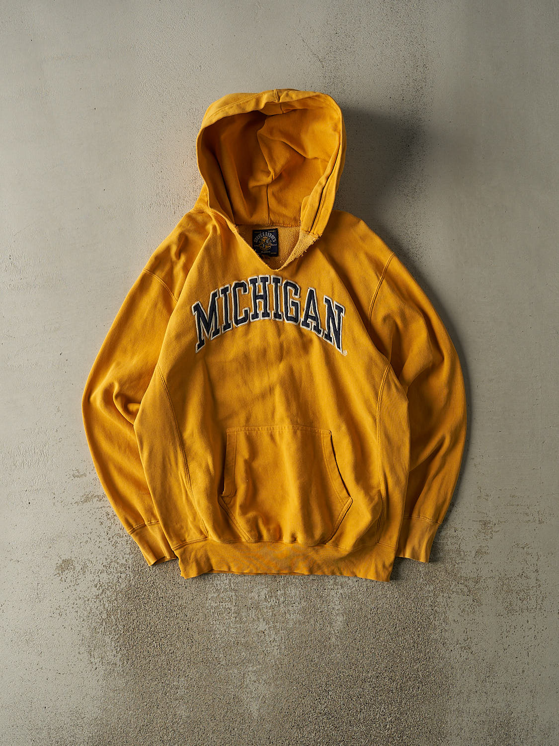 Vintage 90s Yellow University of Michigan Embroidered Hoodie (XL)