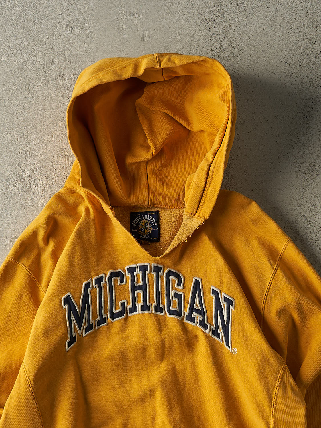 Vintage 90s Yellow University of Michigan Embroidered Hoodie (XL)