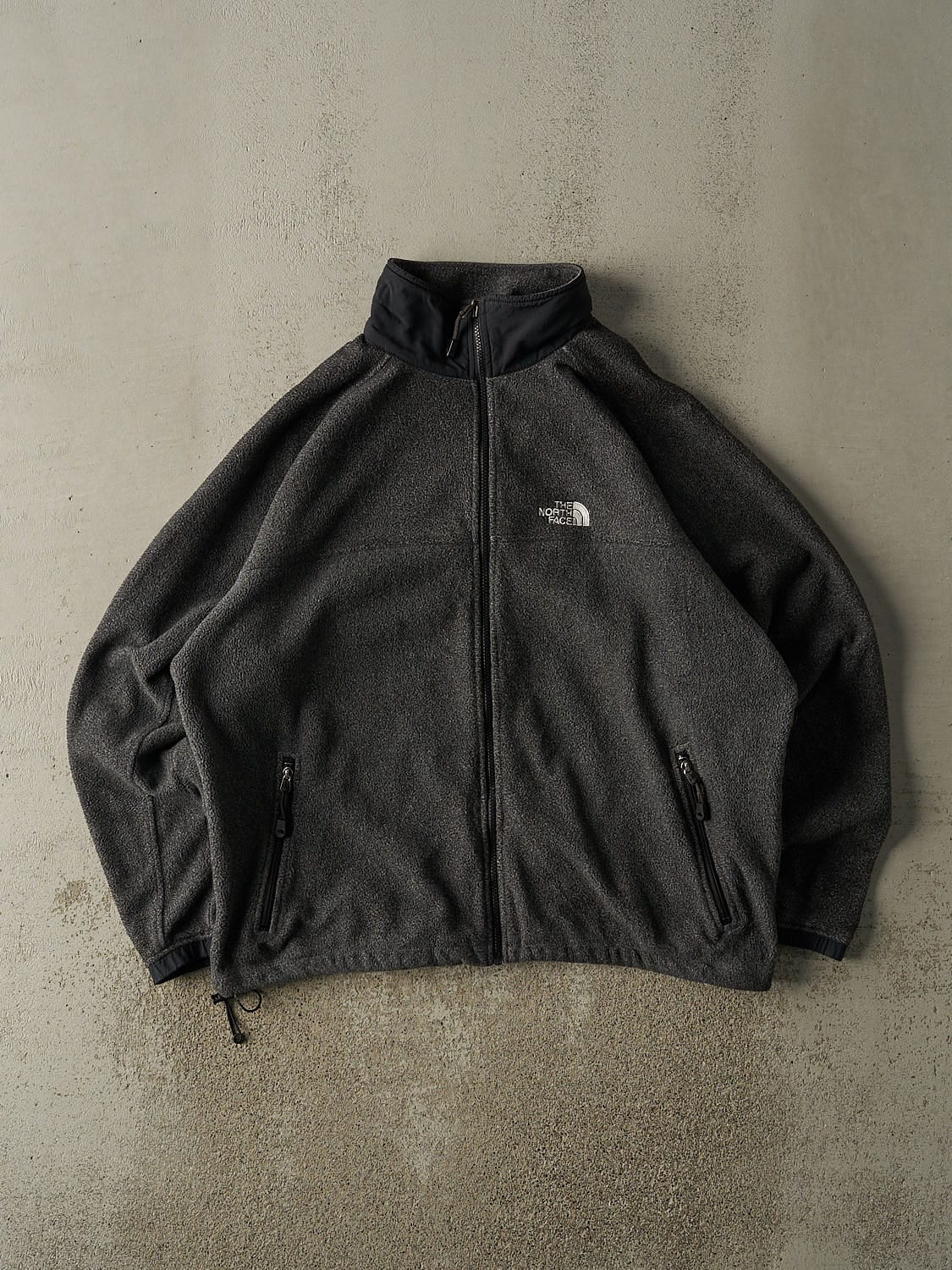 Vintage 90s Charcoal Grey North Face Embroidered Zip Up Fleece (XL/XXL)
