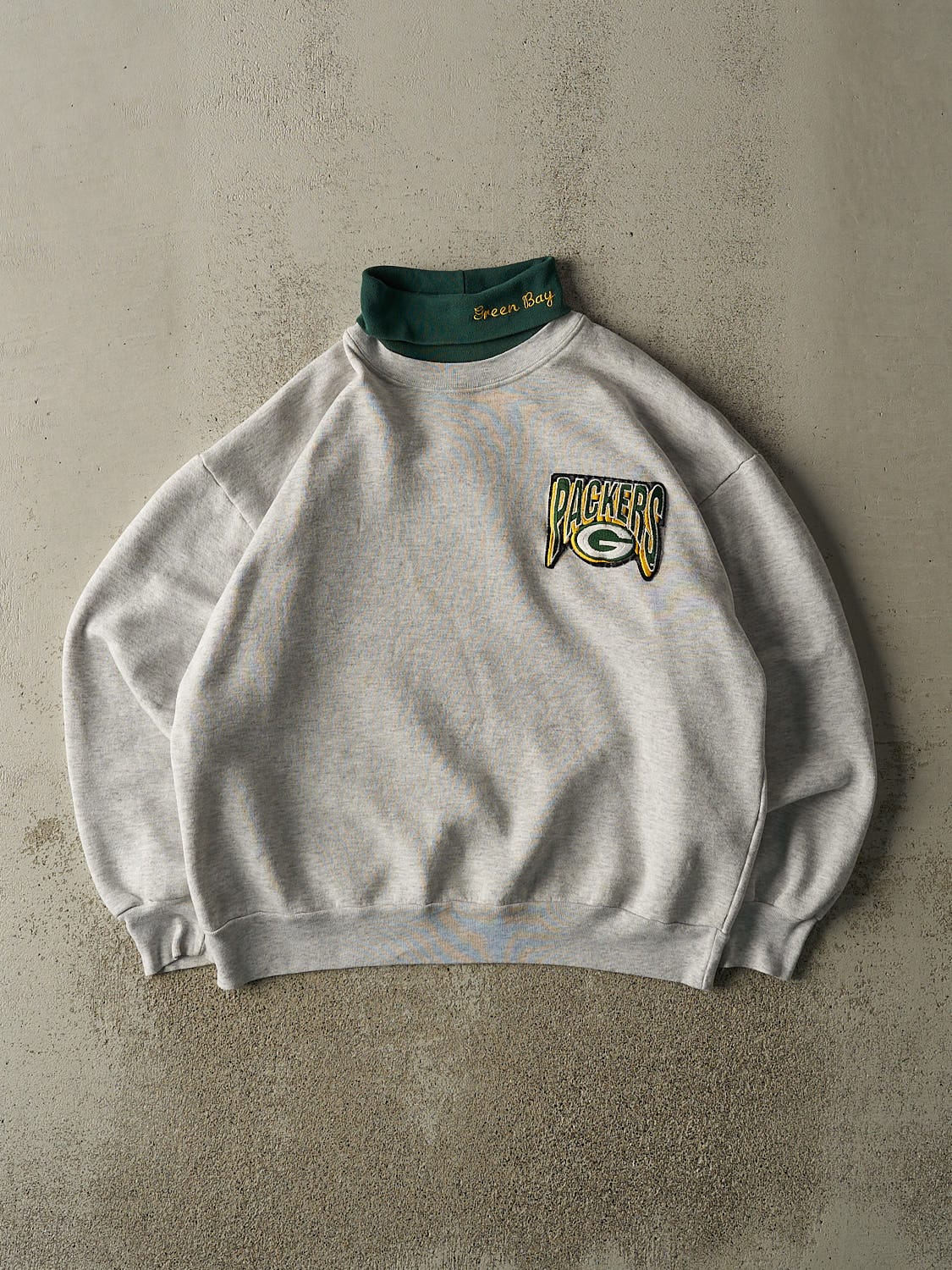 Vintage 90s Heather Grey Green Bay Packers Turtle Neck Sweatshirt (L/XL)