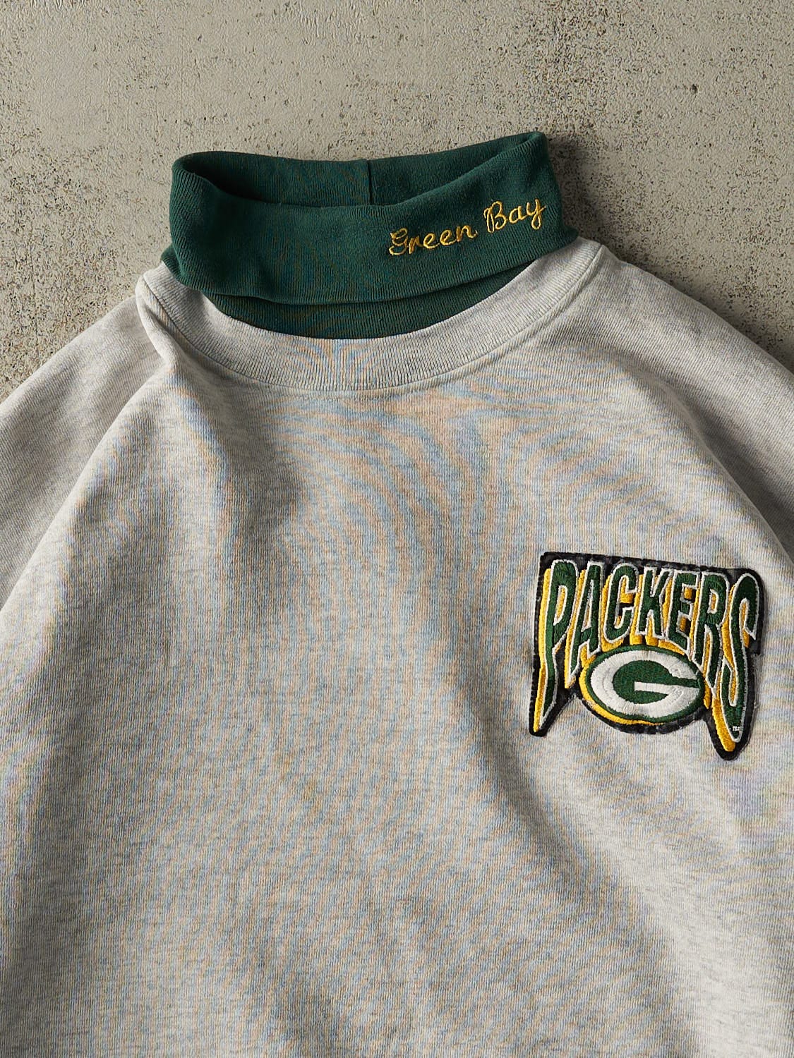 Vintage 90s Heather Grey Green Bay Packers Turtle Neck Sweatshirt (L/XL)