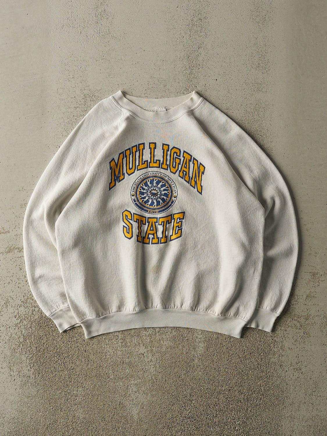 Vintage 80s White Mulligan State University Crewneck (M/L)