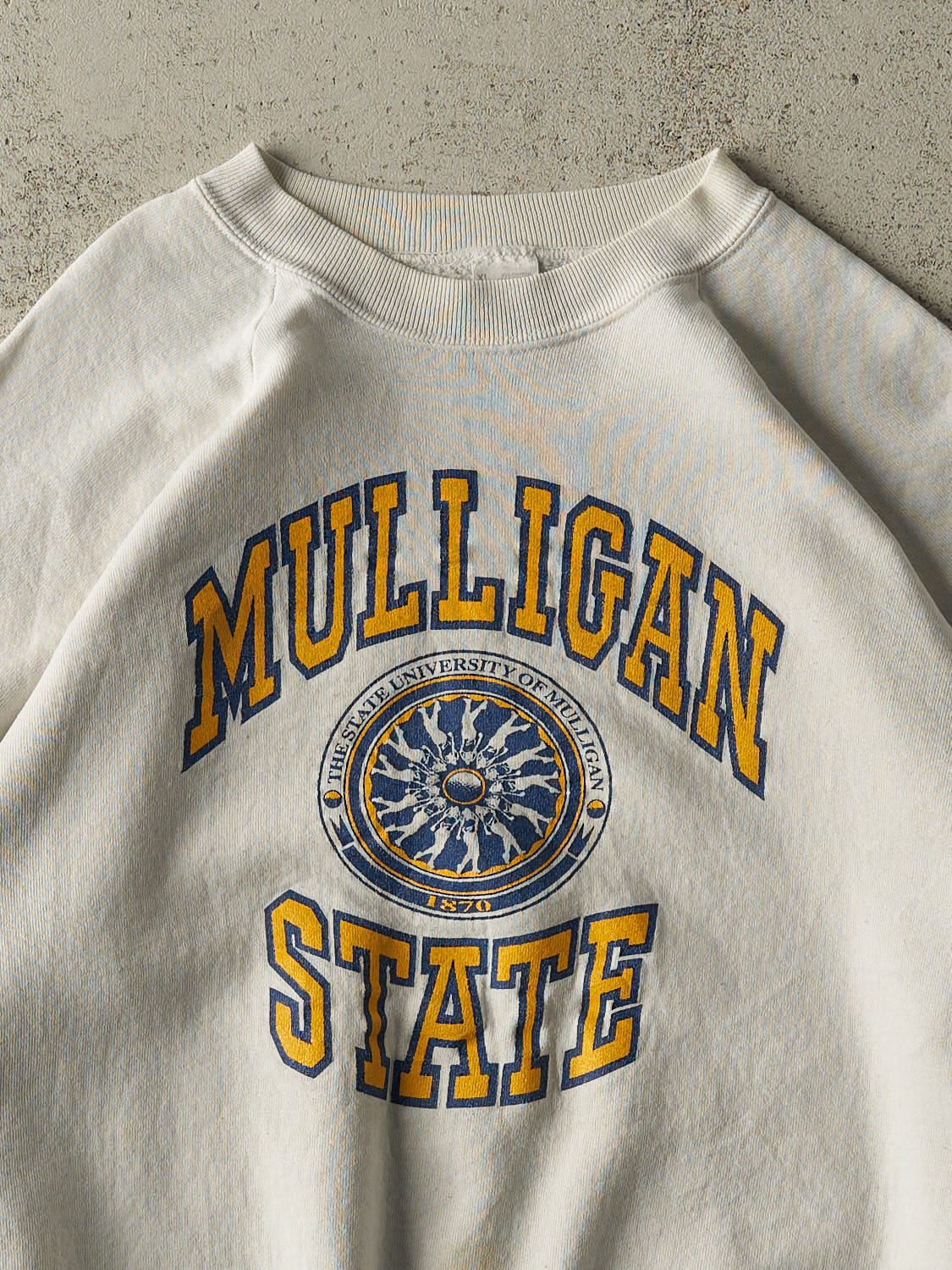 Vintage 80s White Mulligan State University Crewneck (M/L)