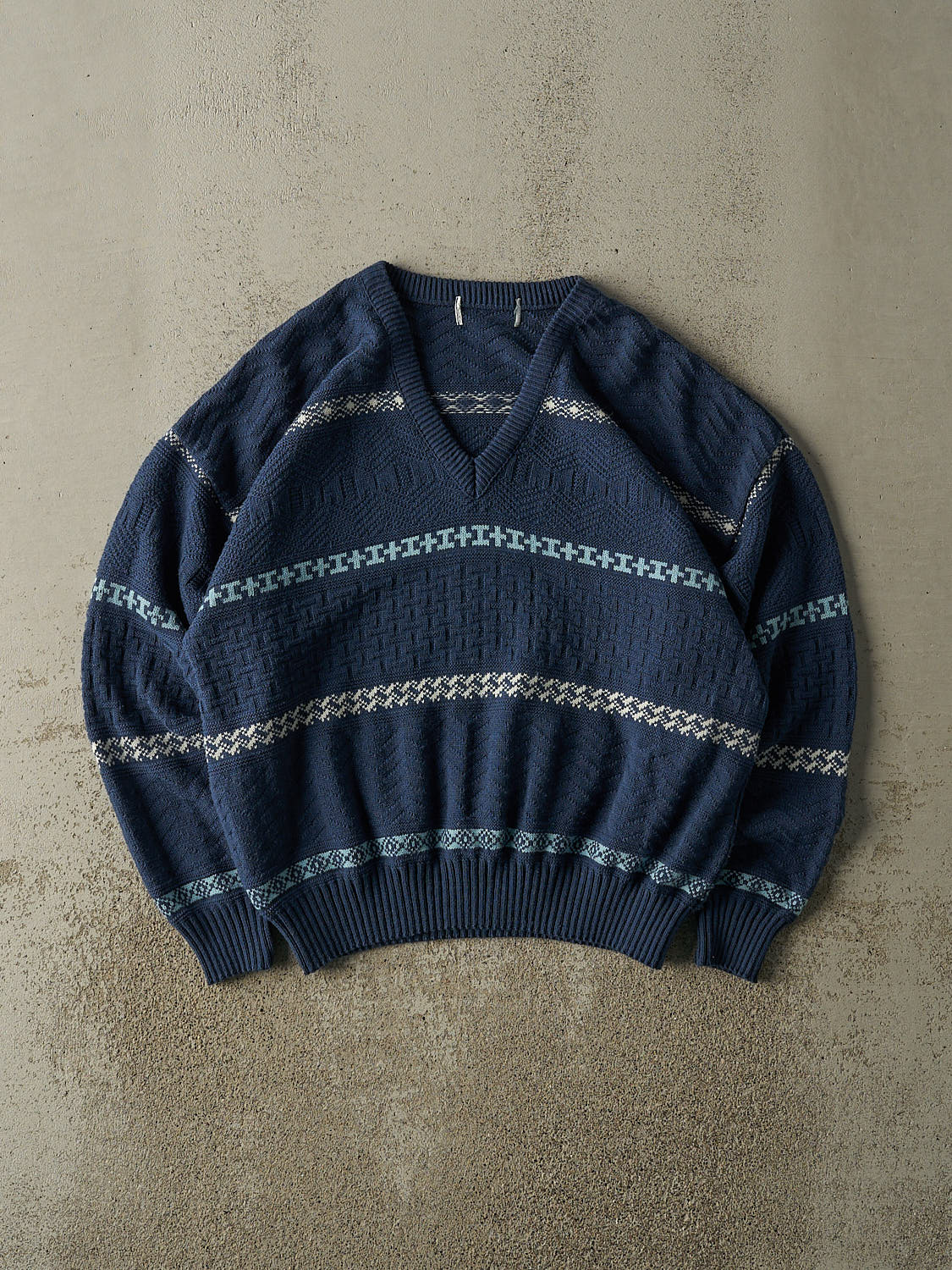 Vintage 90s Blue V Neck Striped Knit (M/L)