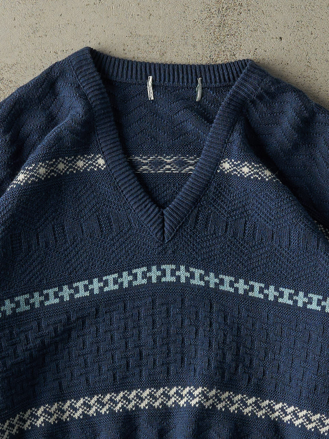 Vintage 90s Blue V Neck Striped Knit (M/L)