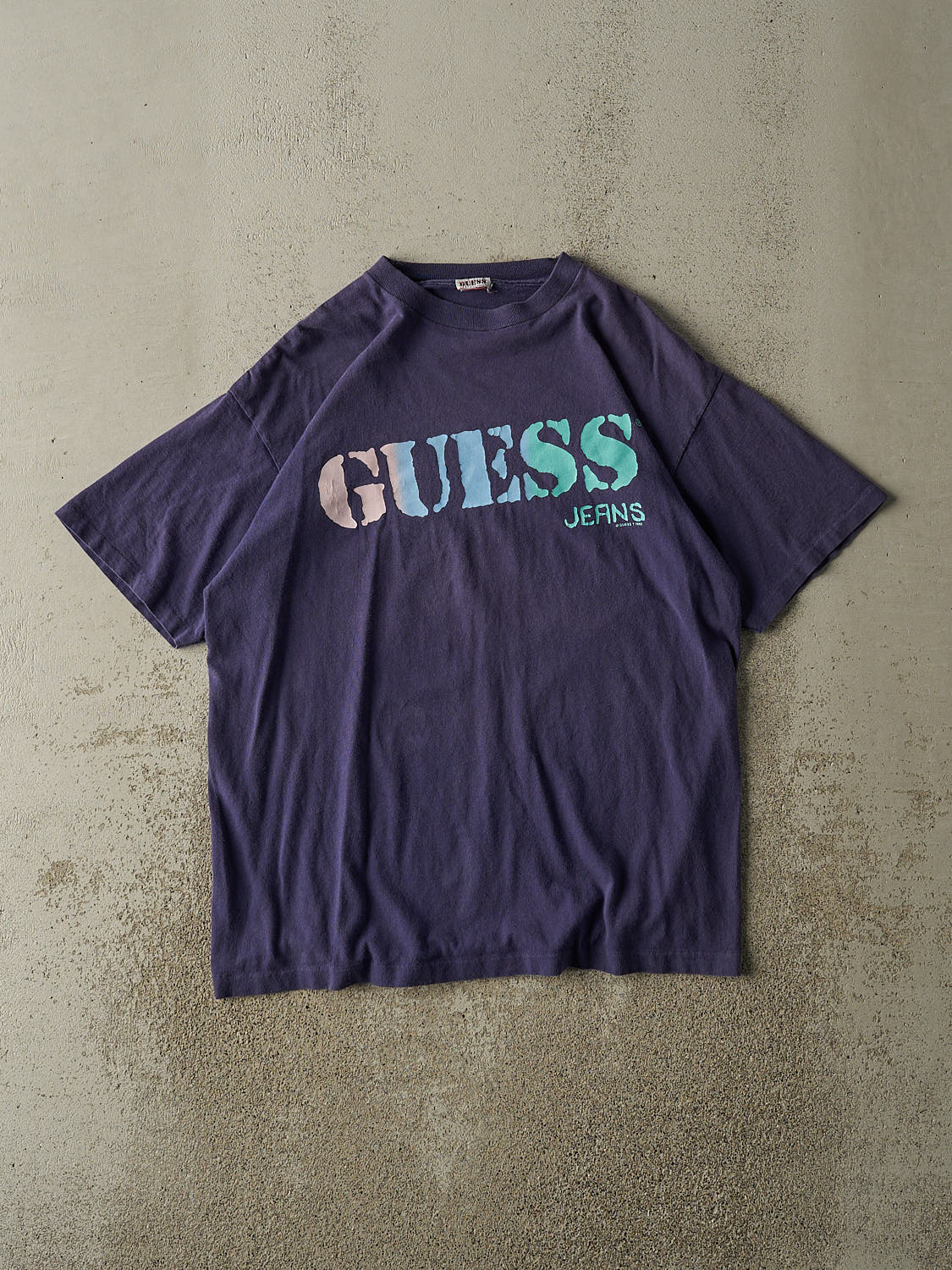 Vintage 93' Sun Faded Navy Guess Single Stitch Tee (L/XL)