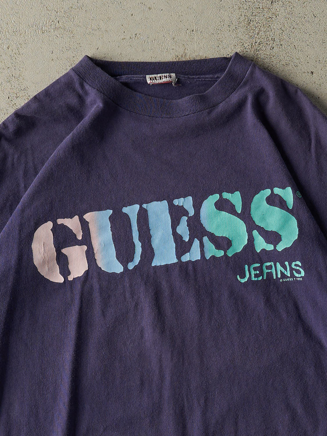 Vintage 93' Sun Faded Navy Guess Single Stitch Tee (L/XL)