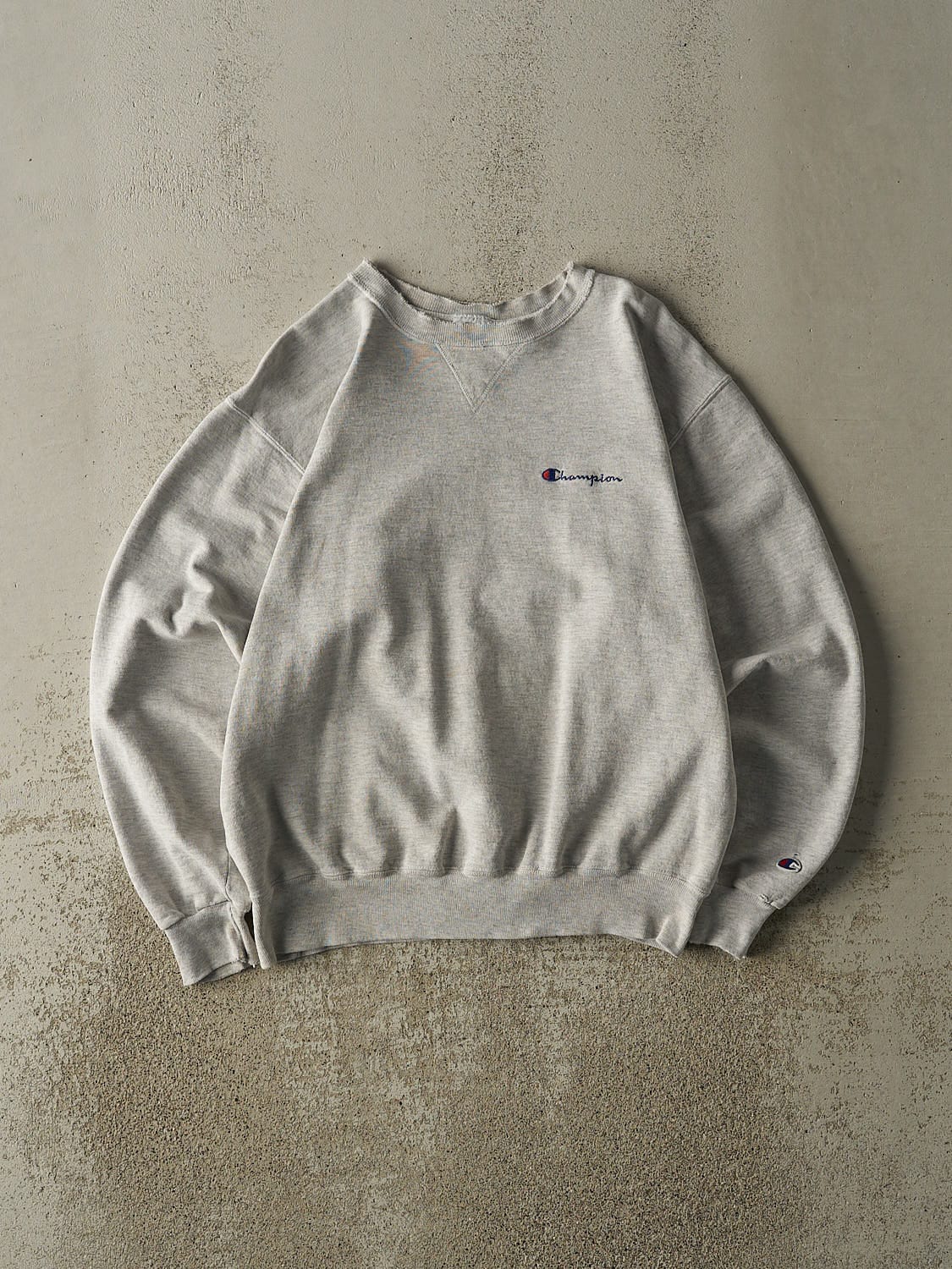 Vintage 90s Heather Grey Champion Embroidered Crewneck (M/L)