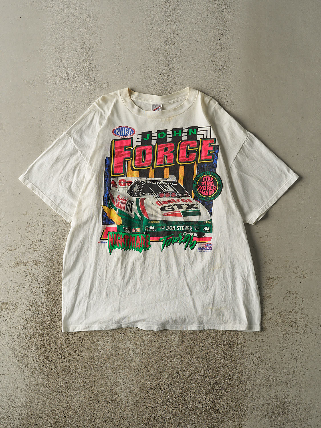 Vintage 90s White John Force NHRA Racing Tee (XXL)