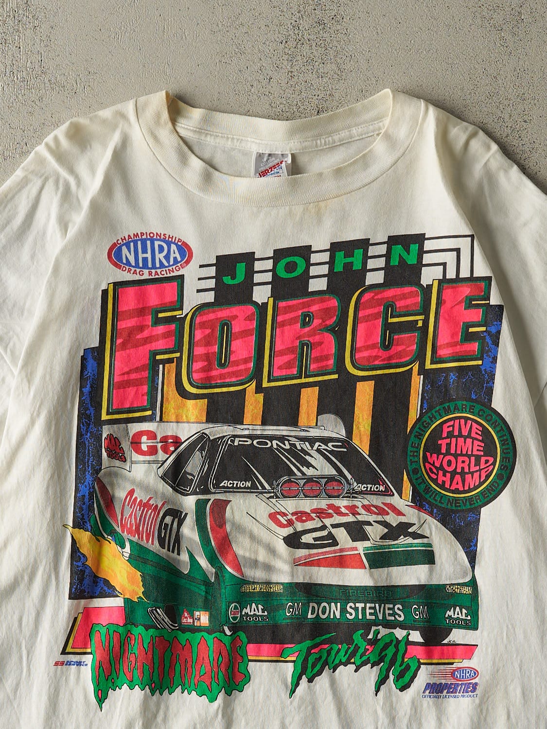 Vintage 90s White John Force NHRA Racing Tee (XXL)