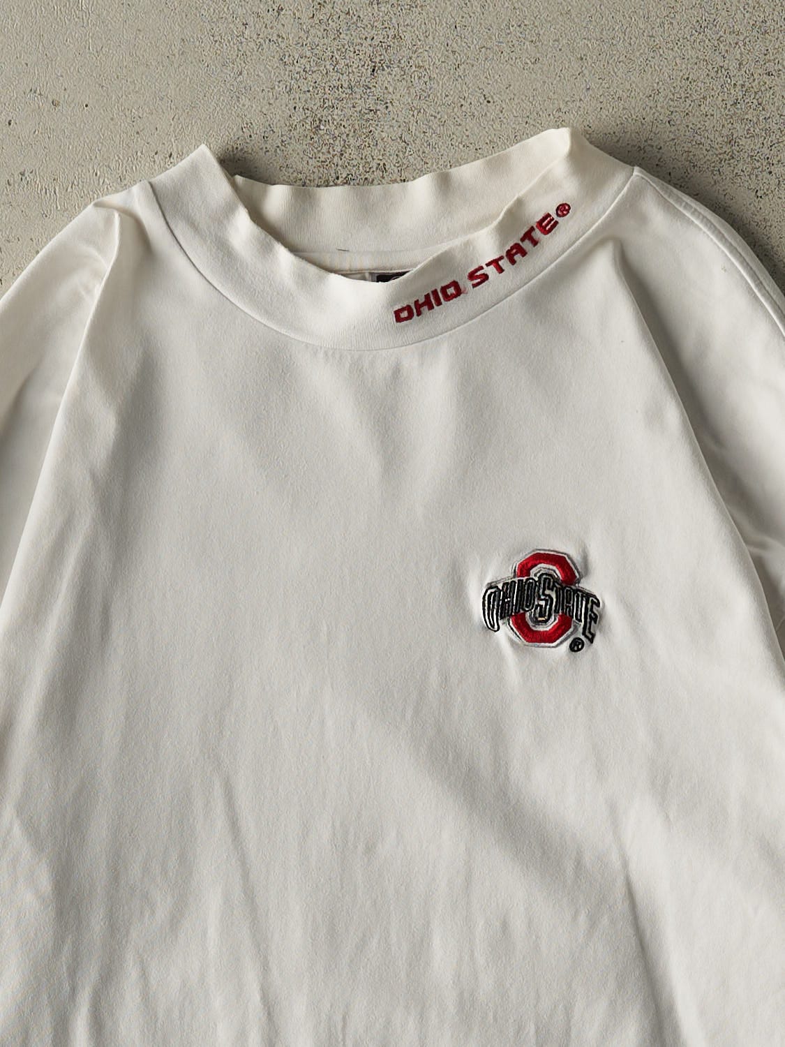 Vintage Y2K White Ohio State University Embroidered Mock Neck Long Sleeve (XL)
