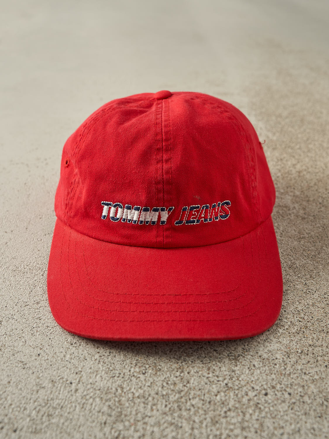 Vintage 90s Sun Faded Red Tommy Hilfiger Jeans Velcro Strapback Hat (O/S)