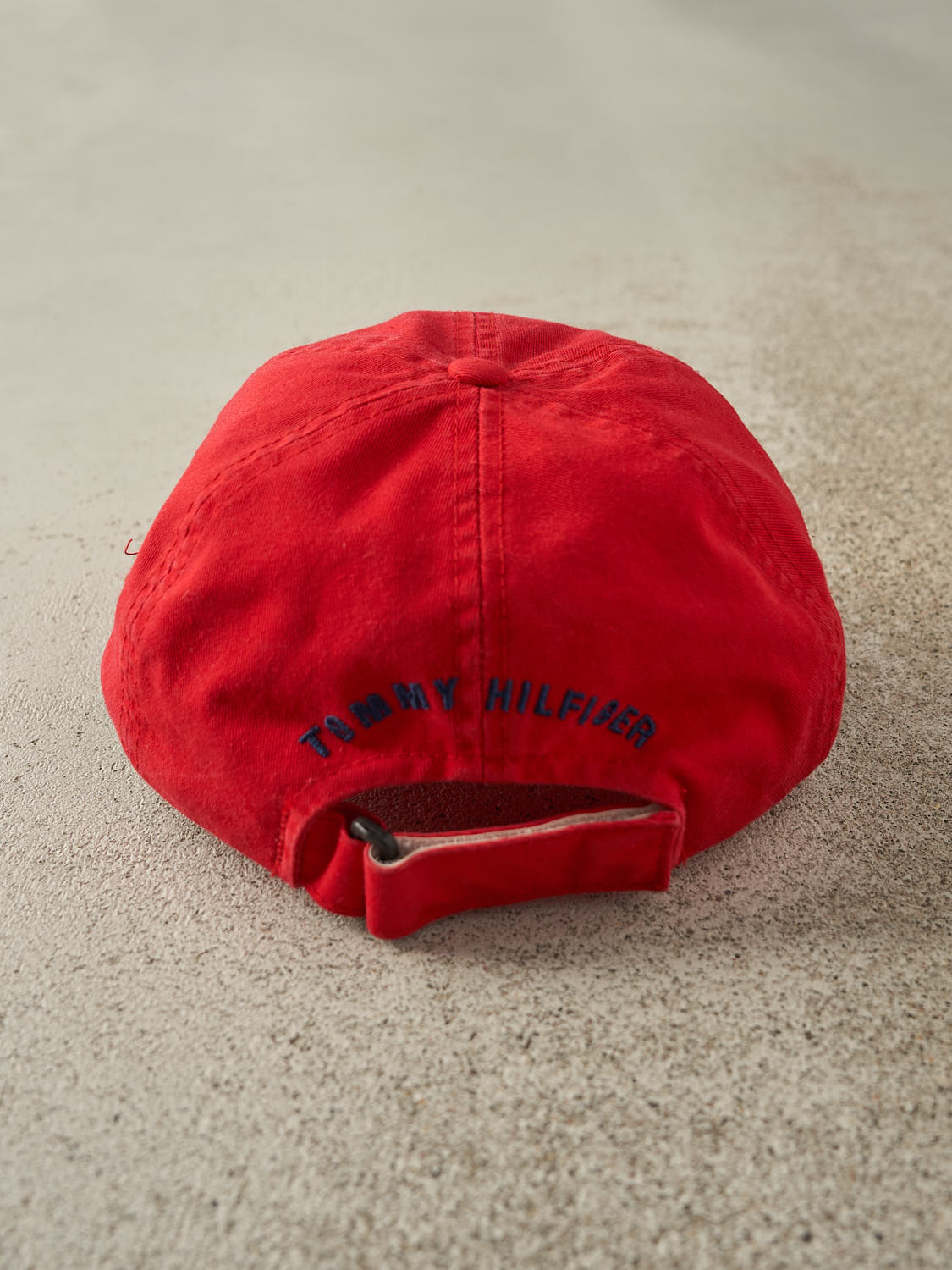 Vintage 90s Sun Faded Red Tommy Hilfiger Jeans Velcro Strapback Hat (O/S)