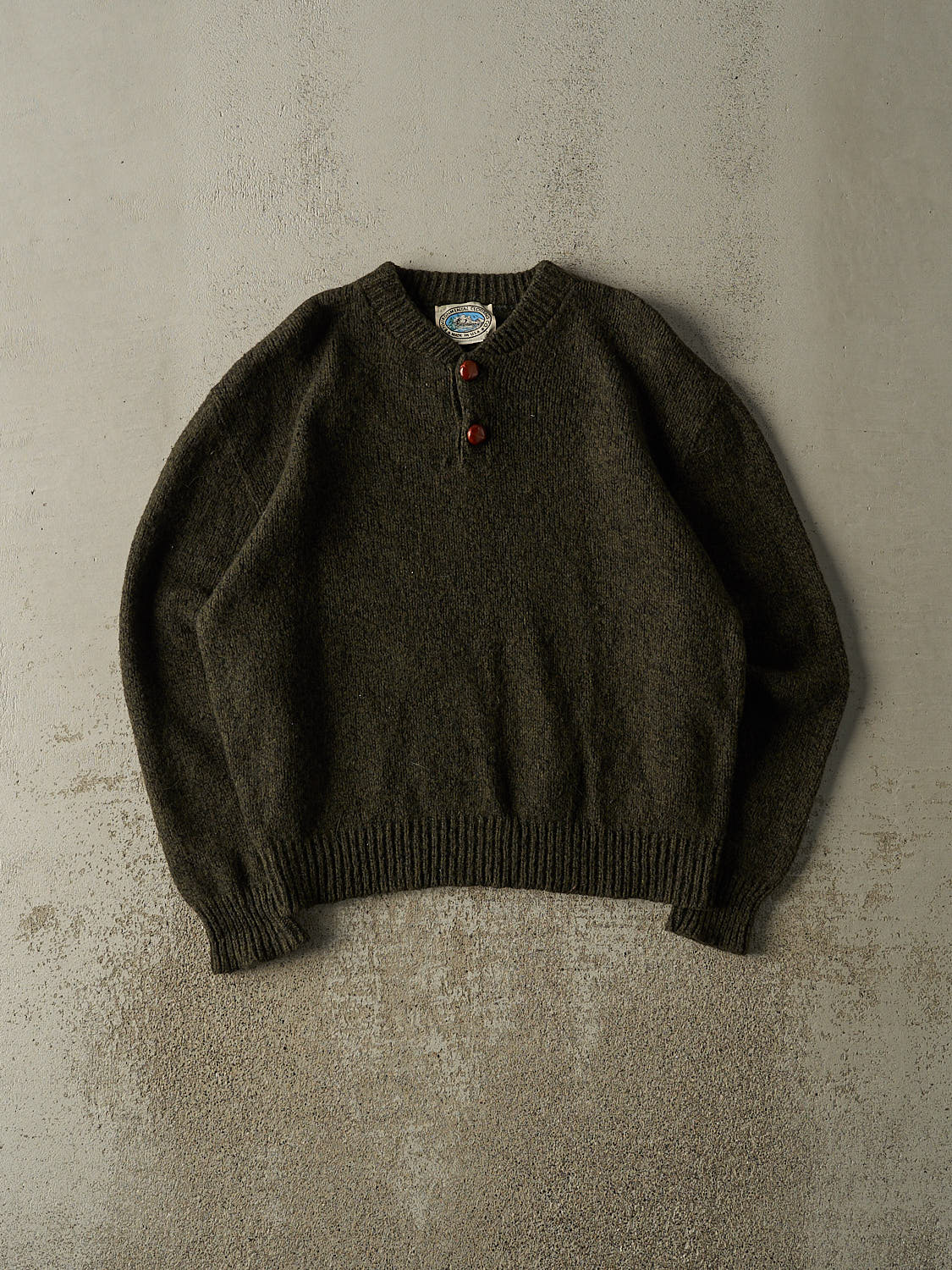 Vintage 80s Green Quarter Button Knit Pullover (S)