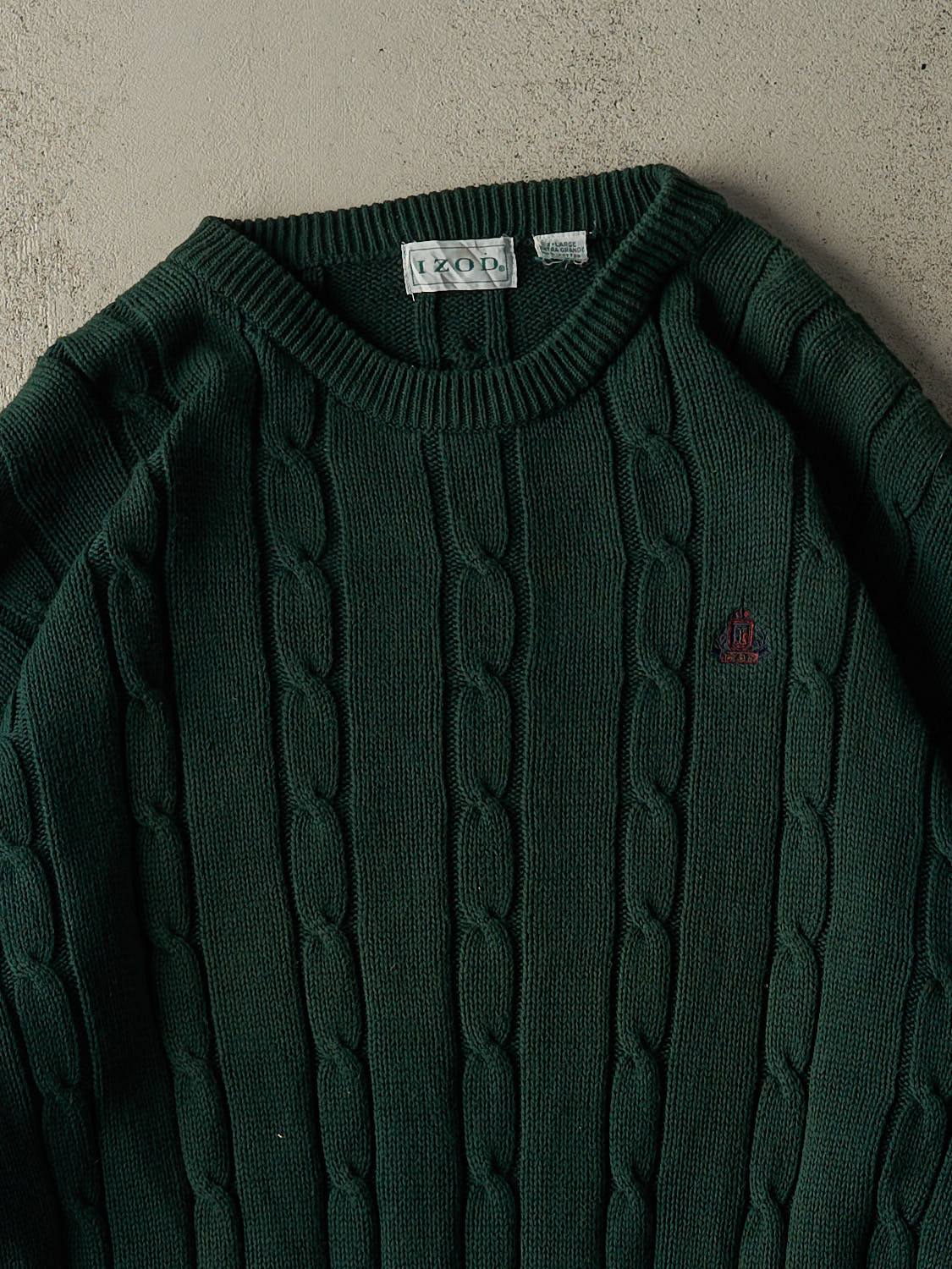 Vintage 90s Green Izod Embroidered Cable Knit (XXL)