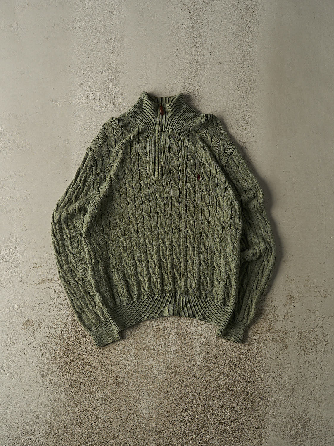 Vintage Y2K Sage Green Polo Quarter Zip Cable Knit (M/L)