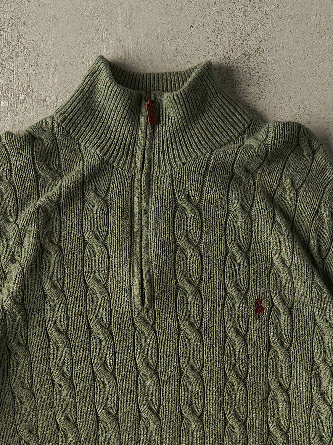 Vintage Y2K Sage Green Polo Quarter Zip Cable Knit (M/L)
