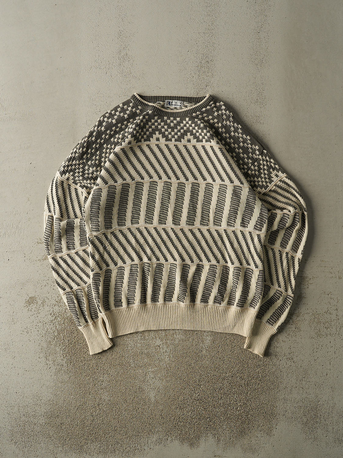 Vintage 90s Beige & Green Patterned Knit (L/XL)