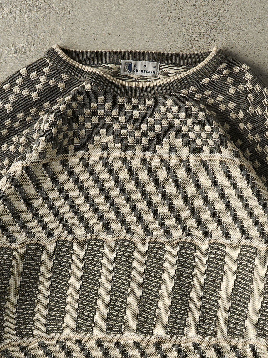 Vintage 90s Beige & Green Patterned Knit (L/XL)