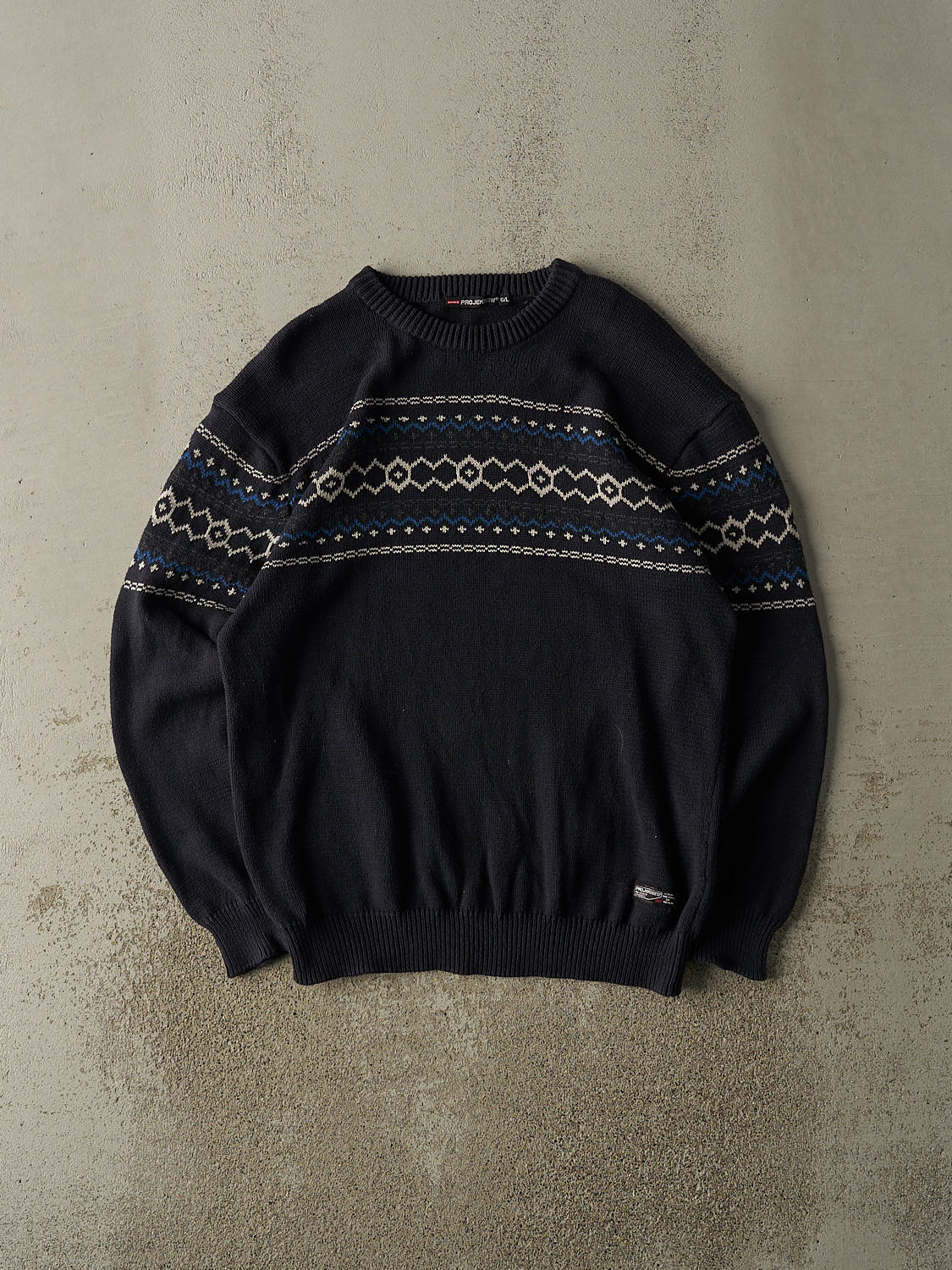 Vintage 90s Navy Blue Striped Patterned Knit (L)