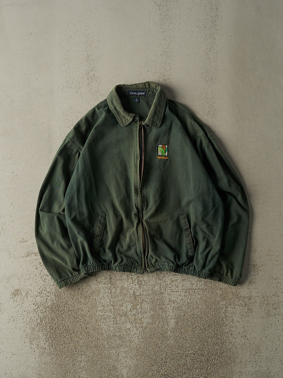 Vintage 90s Sun Faded Green Embroidered Zip Up Jacket (M)