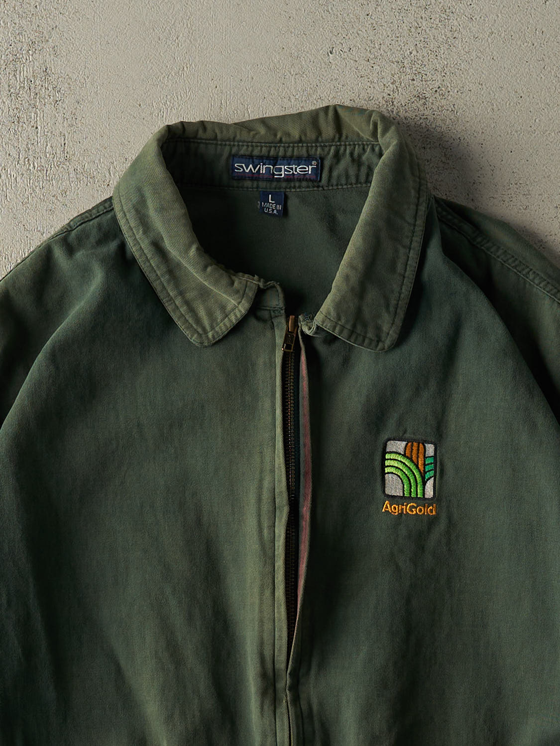 Vintage 90s Sun Faded Green Embroidered Zip Up Jacket (M)