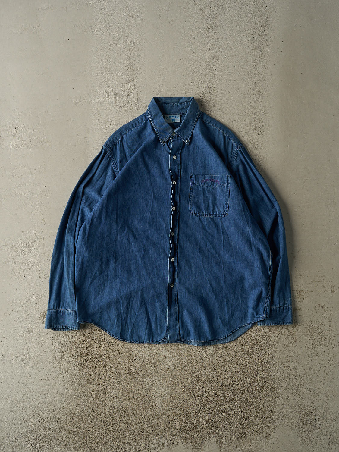 Vintage 90s Mid Wash Denim Camel Button Up Long Sleeve (XL/XXL)