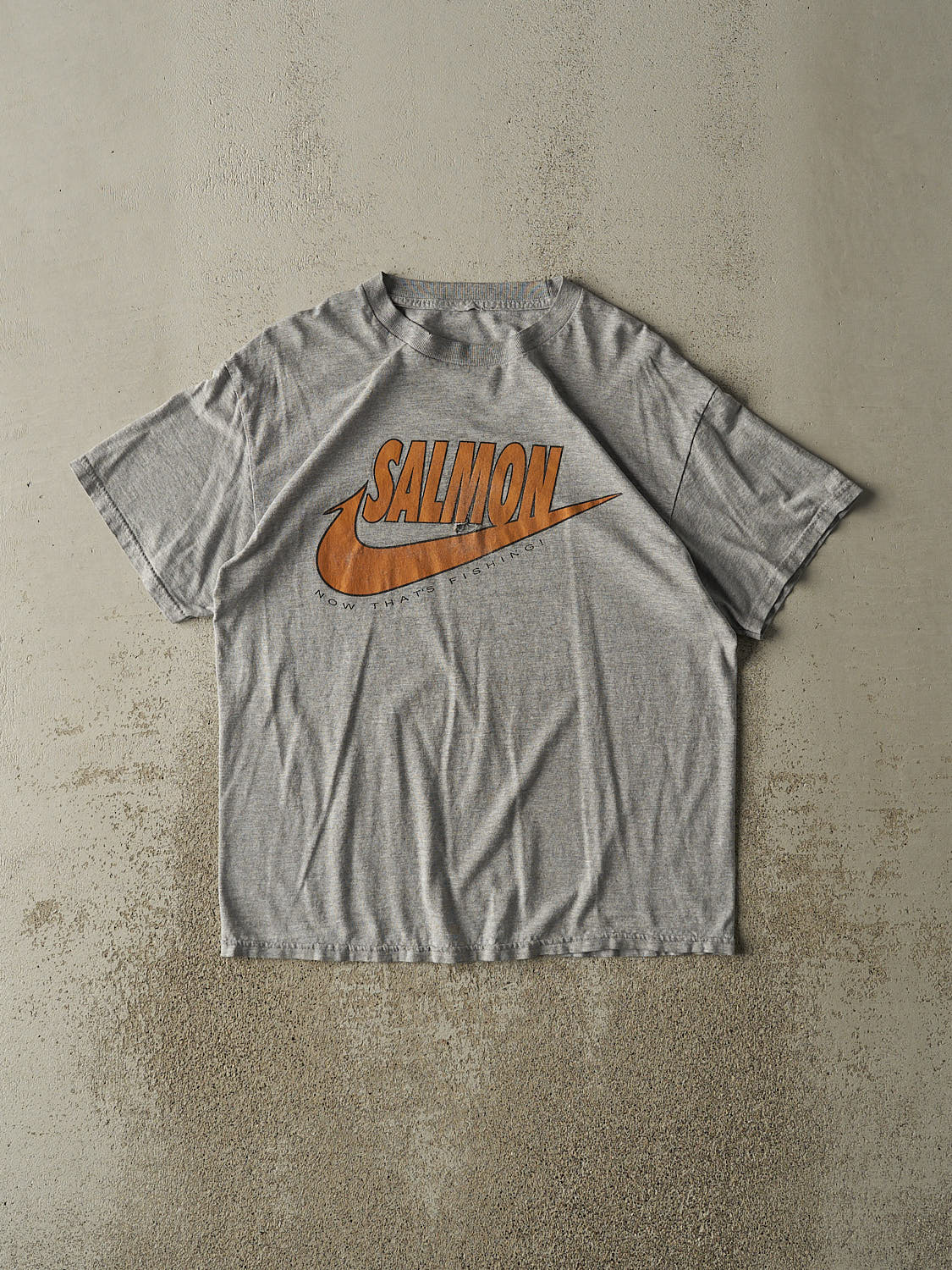 Vintage 90s Grey Fishing Salmon Slogan Tee (M/L)